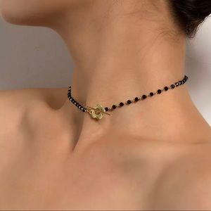 Bohemian Black & Silver Flower Choker Necklace